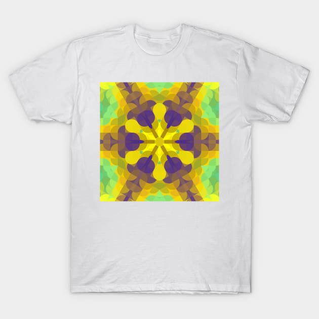 Retro Mandala Flower Yellow Purple and Green T-Shirt by WormholeOrbital